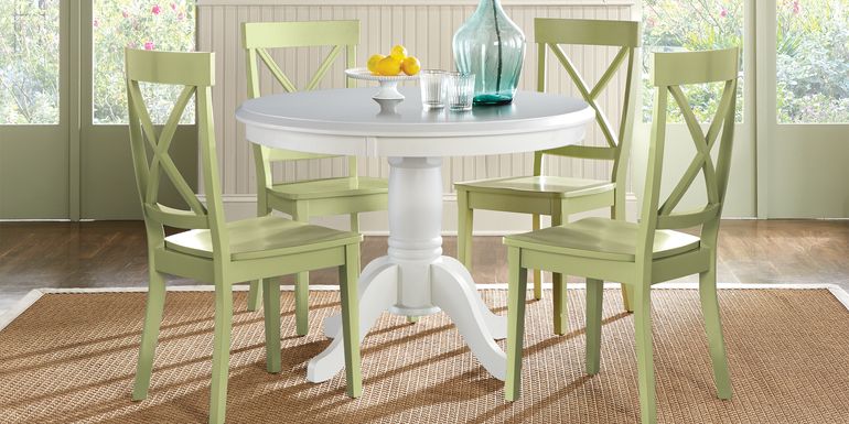 Brynwood White 5 Pc Round Dining Set with Green Chairs