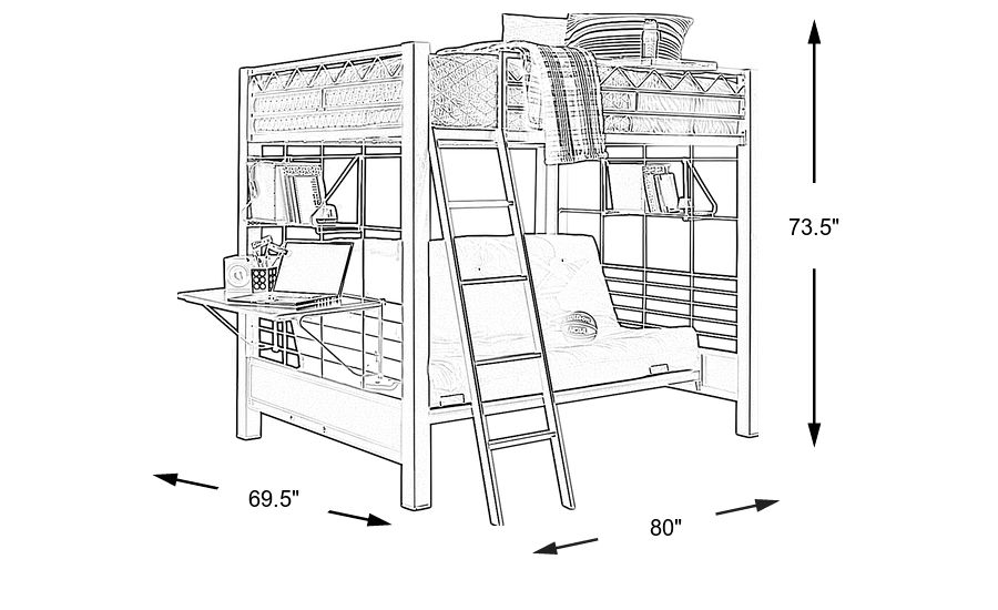 BuildaBunk Gray Full/Futon Loft Bed with Blue Accessories Rooms To Go