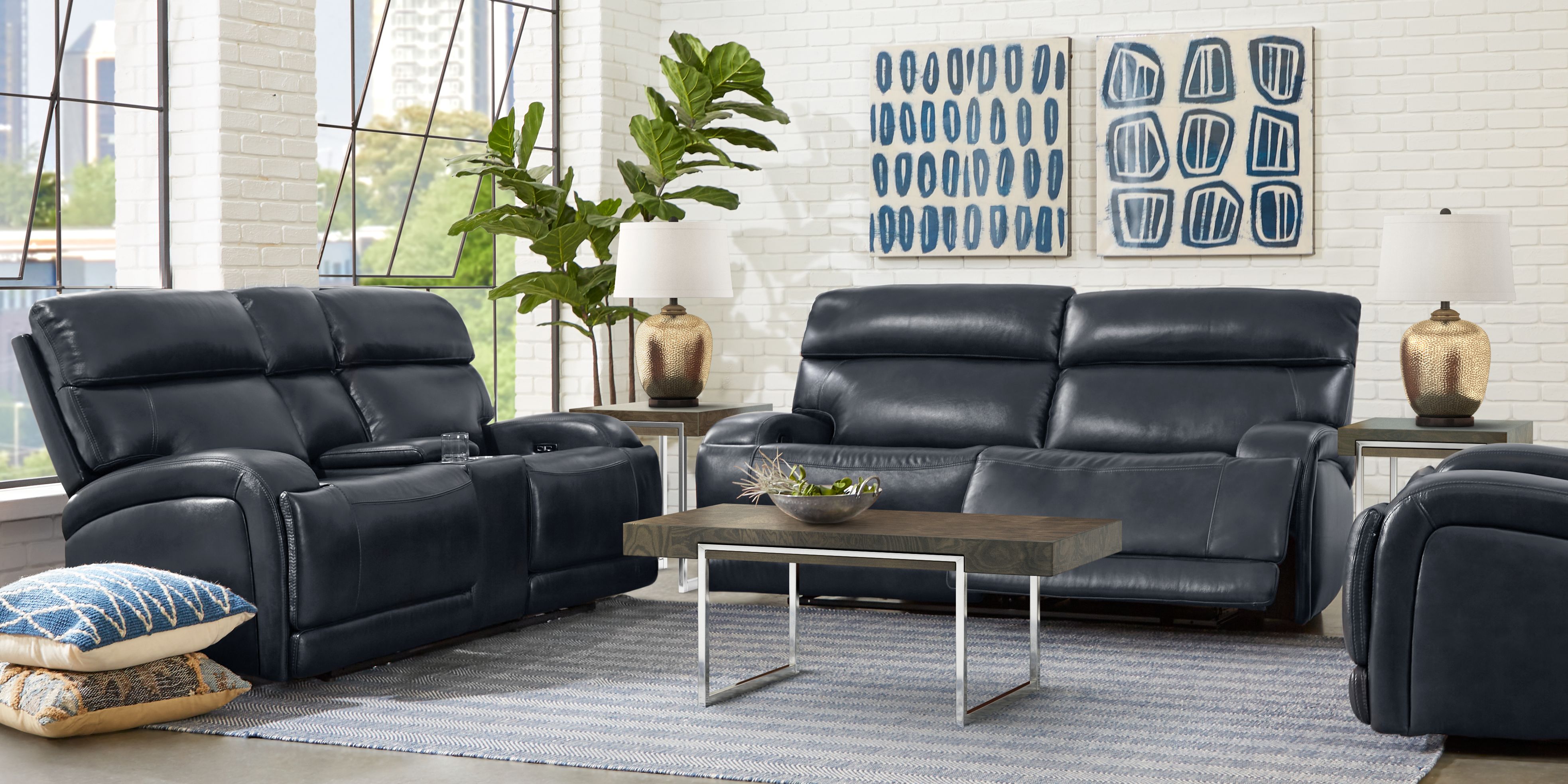 Burgio Navy Leather 5 Pc Reclining Living Room Rooms To Go
