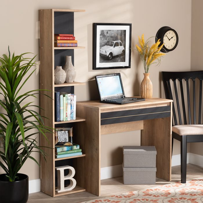 Small office desk with bookcase