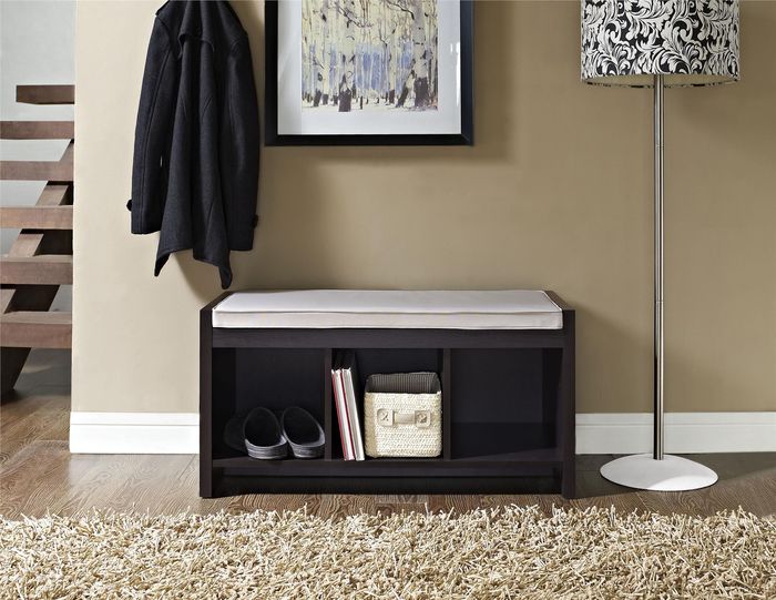 storage bench next to entryway