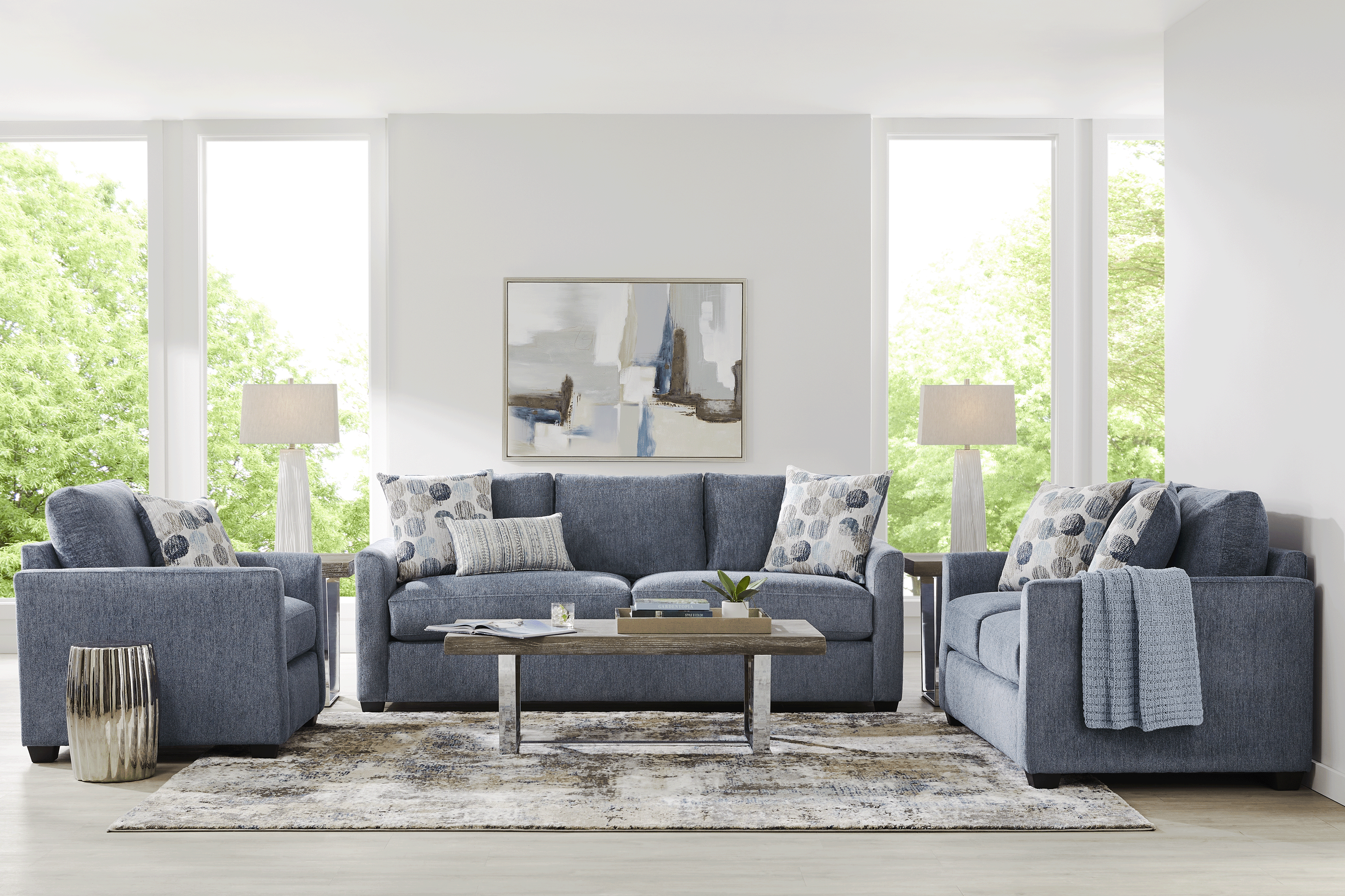 Caprice Navy Blue Chenille Fabric Premium Sleeper Sofa | Rooms to Go