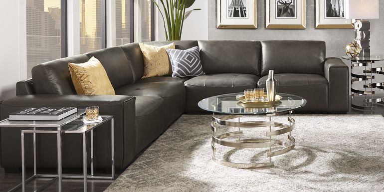Cassano Dark Gray Leather 5 Pc Sectional