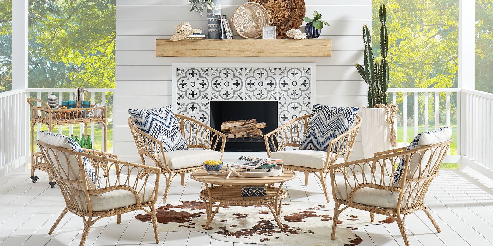 Image of a rattan seating set on a porch