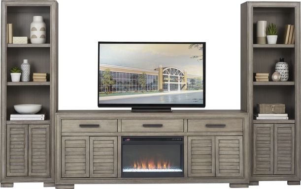 Cates Ridge Light Gray 3 Pc Wall Unit with Electric Fireplace