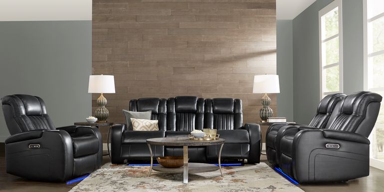 Cenova Black Leather 3 Pc Dual Power Reclining Living Room