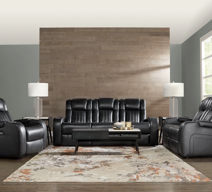 Cenova Black Leather 5 Pc Living Room with Dual Power Reclining Sofa