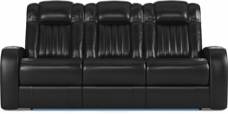 Cenova Black Leather Dual Power Reclining Sofa