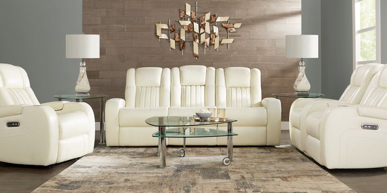 Cenova Ivory Leather 3 Pc Dual Power Reclining Living Room