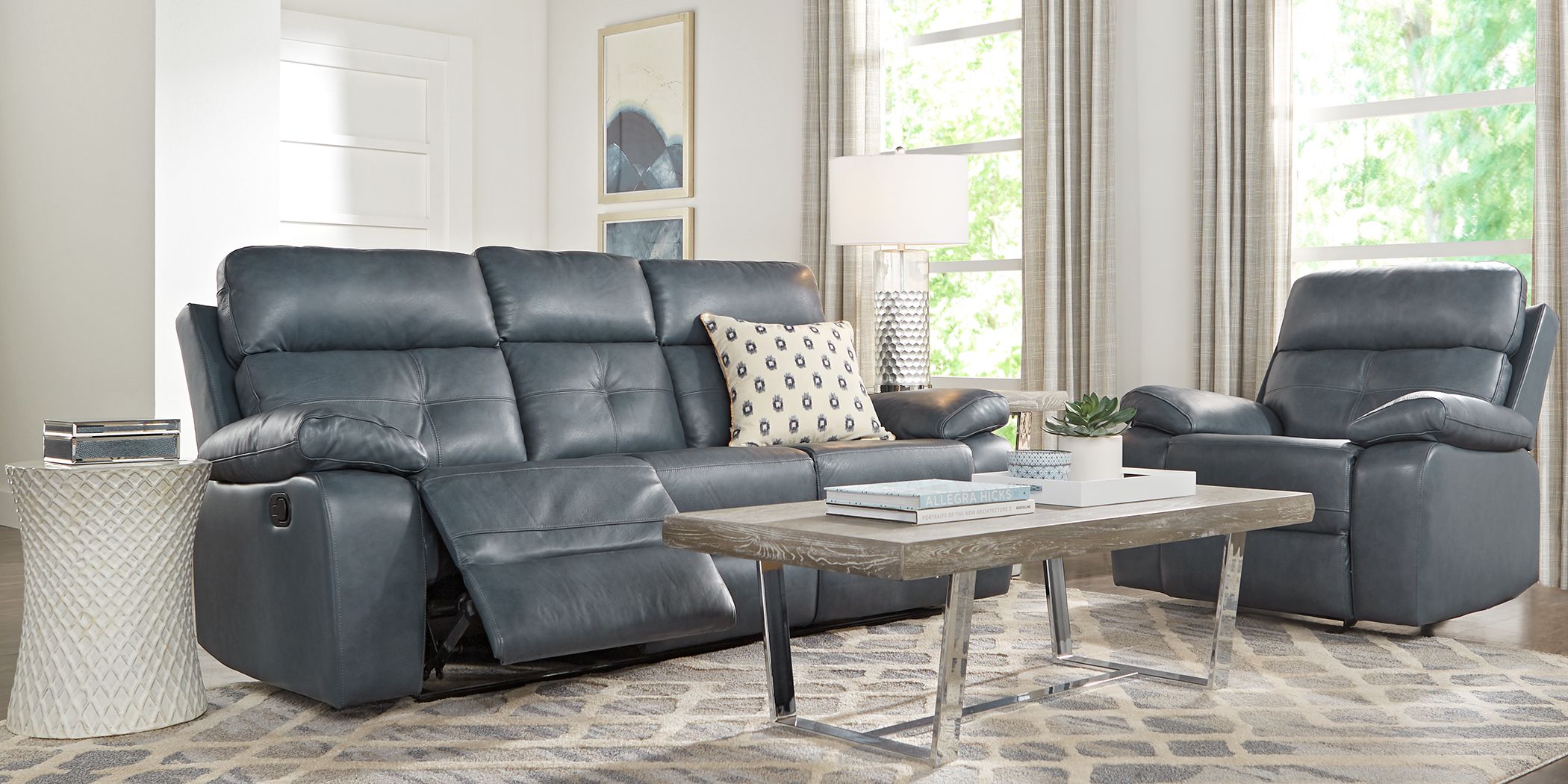 cepano black leather reclining sofa