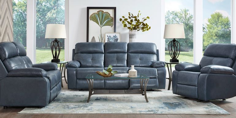Cepano Blue Leather 8 Pc Living Room, Rooms To Go Blue Leather Sofas