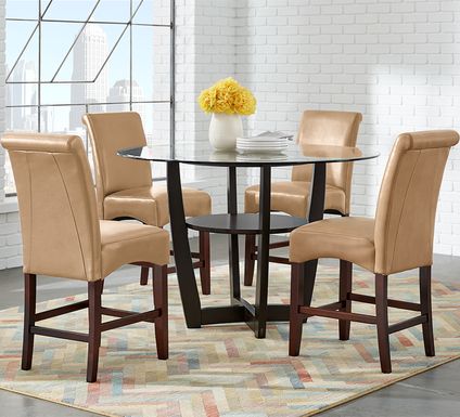 Ciara Espresso 5 Pc 48" Counter Height Dining Set with Tan Stools