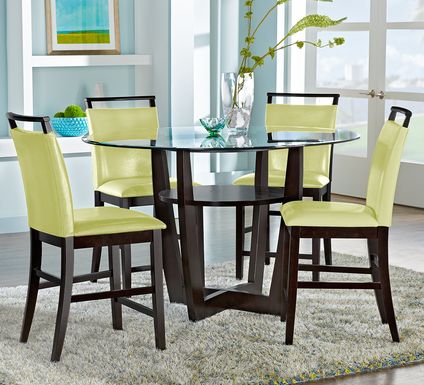 Ciara Espresso 5 Pc 48" Round Counter Height Dining Set with Green Stools