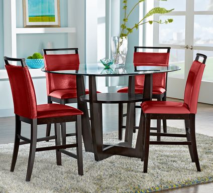 Ciara Espresso 5 Pc 48" Round Counter Height Dining Set with Red Stools