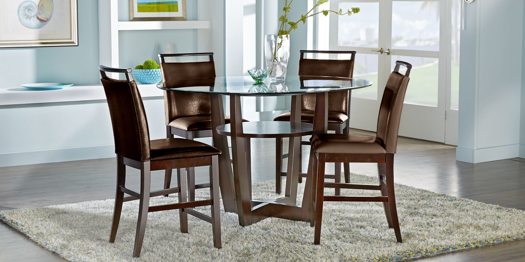 5-Piece Set MTFY 5-Piece Kitchen Dining Table Set,Dining Table Set w/Glass Table Top,4 Leather PaddedChairs,Metal Frame Table for Breakfast Dining Room Kitchen Furniture