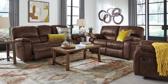 brown microfiber recliner and living room set
