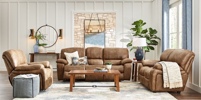 Cindy Crawford Home Alpen Ridge Tan 3 Pc Living Room with Reclining Sofa