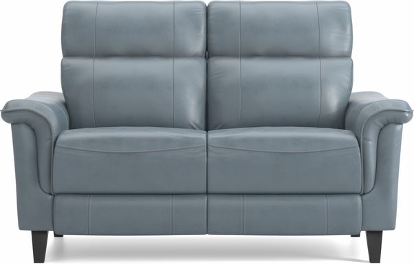 Cindy Crawford Home Avezzano Blue Dual Power Reclining Leather Loveseat