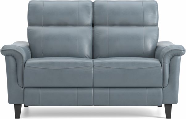 Cindy Crawford Home Avezzano Blue Leather Loveseat
