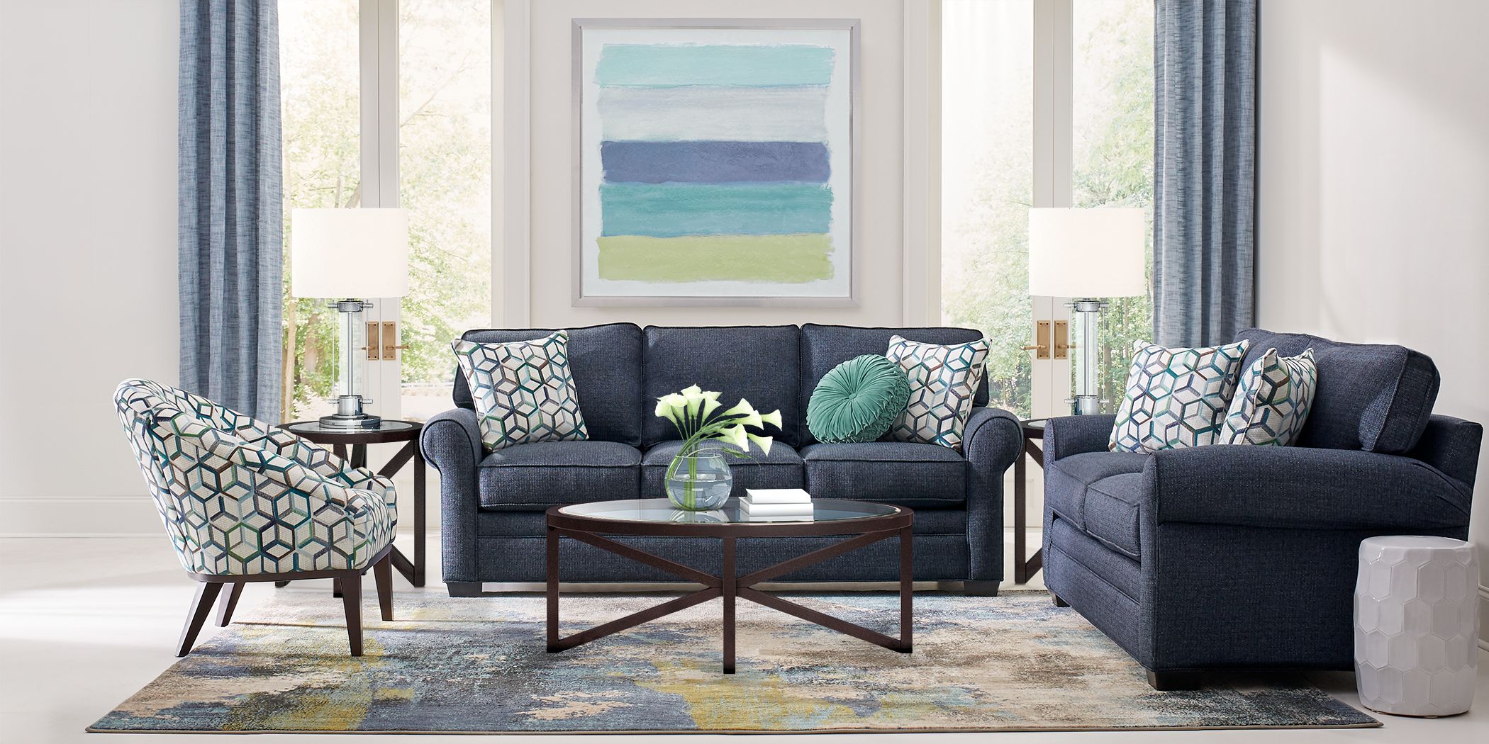 Cindy Crawford Home Bellingham Midnight Textured 7 Pc Living Room