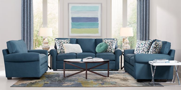 Cindy Crawford Home Bellingham Sapphire Microfiber 7 Pc Living Room with Gel Foam Sleeper Sofa
