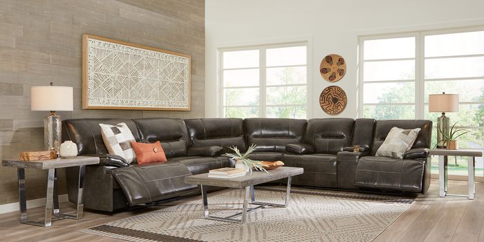 gray 3 piece leather reclining sectional
