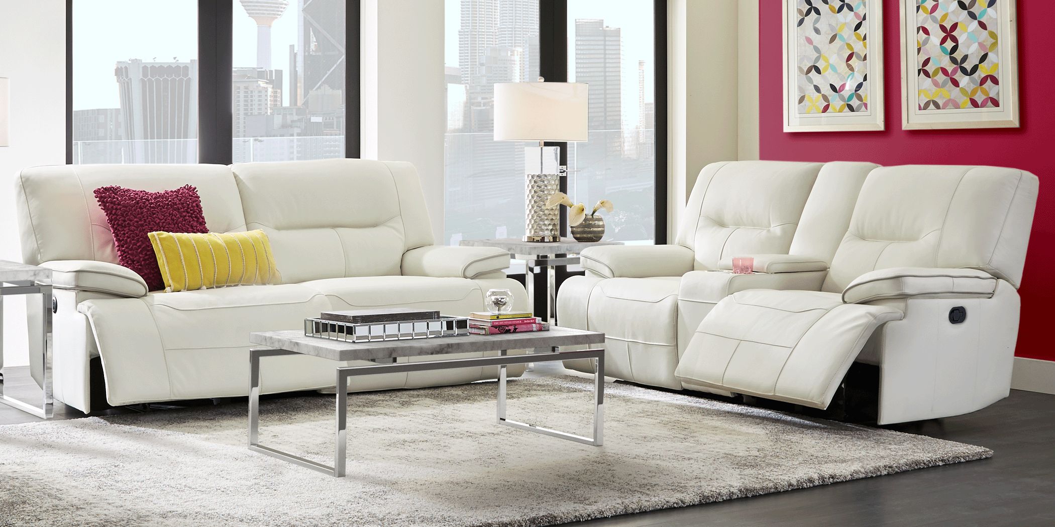 Cindy Crawford Home Caletta Off-White 5 Pc Leather Reclining Living ...