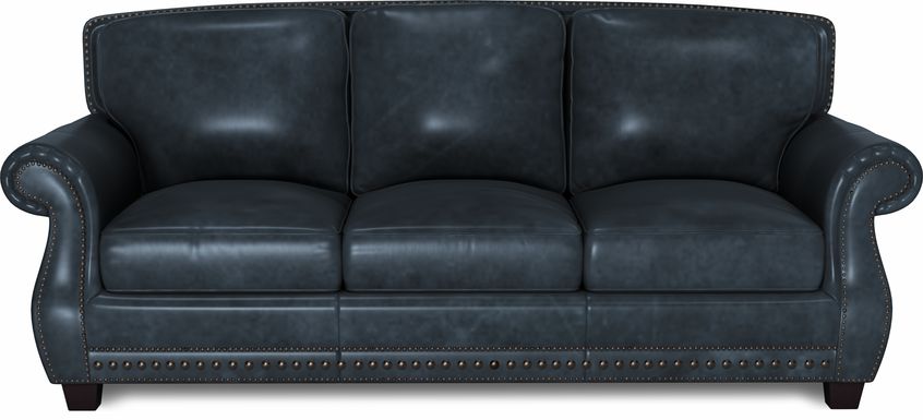 Cindy Crawford Home Calvano Blue Leather Sofa