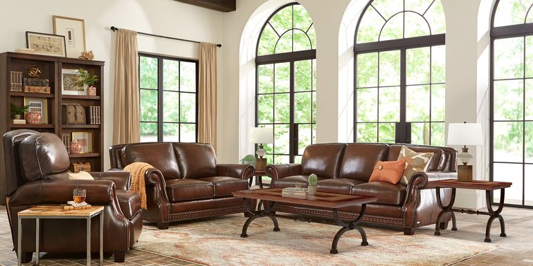 Cindy Crawford Home Calvano Brown Leather 5 Pc Living Room