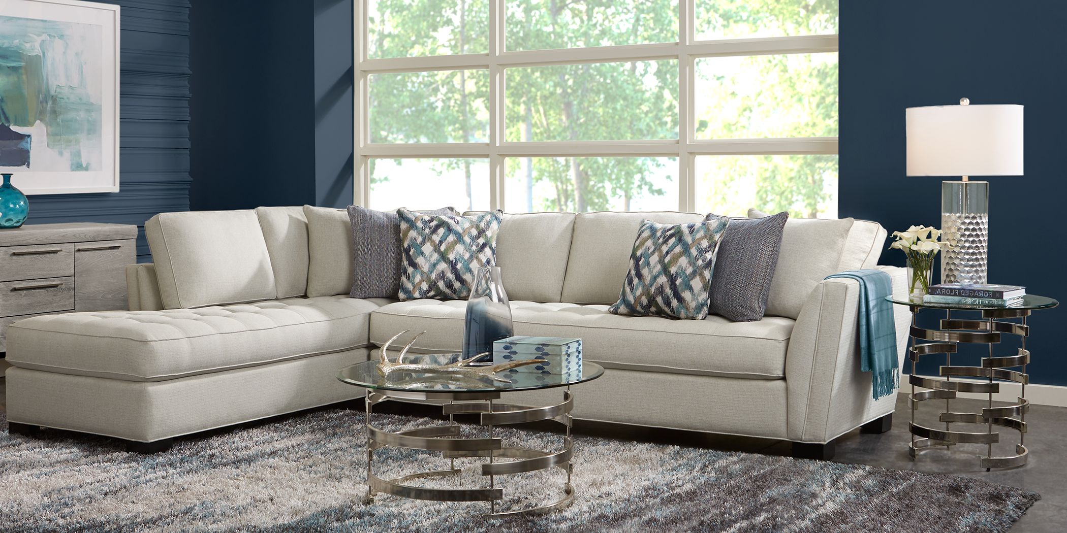 Cindy Crawford Home Calvin Heights Oatmeal Textured 2 Pc XL Sectional