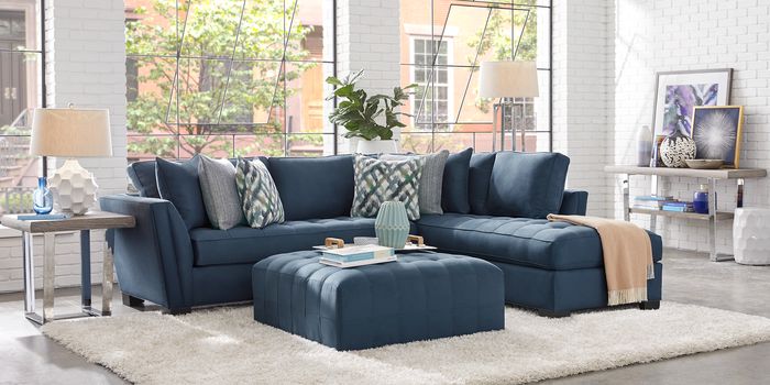 blue right arm facing sectional sofa