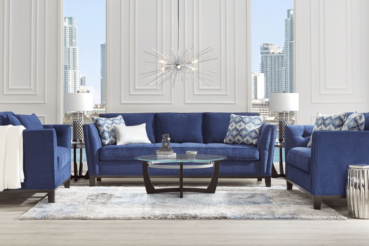 Cindy Crawford Central Boulevard Cobalt Blue Textured Sofa - Rooms To Go