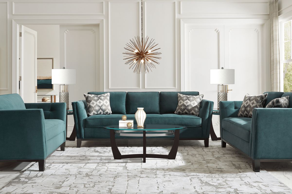 Cindy Crawford Central Boulevard Evergreen Green Textured Sofa - Rooms ...