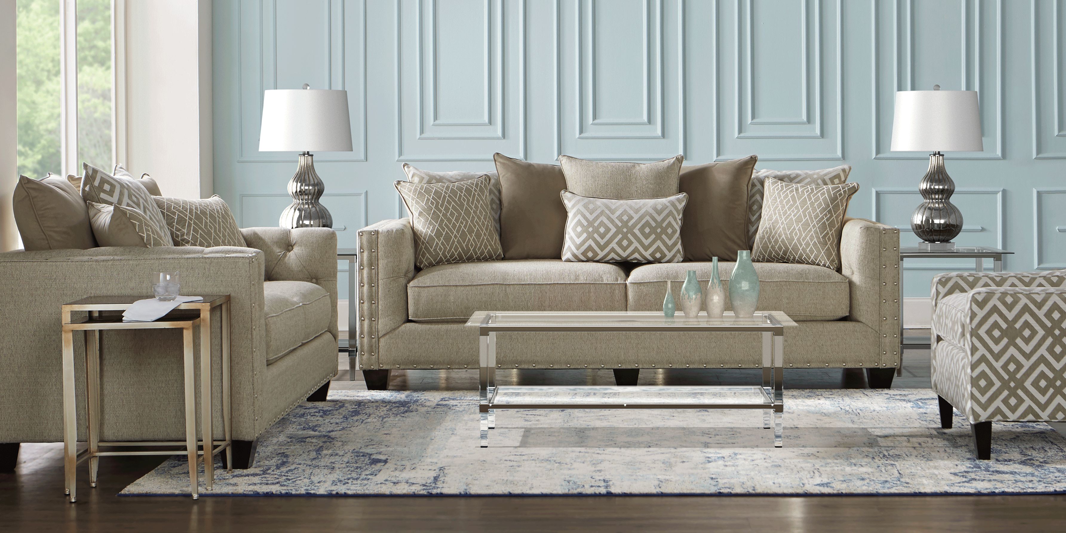 Cindy Crawford Home Chelsea Hills Beige 7 Pc Living Room Rooms To Go