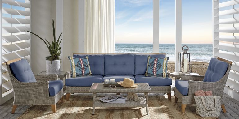 Cindy Crawford Home Hamptons Cove Gray 4 Pc Outdoor Seating Set with Denim Cushions
