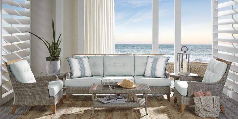 Cindy Crawford Home Hamptons Cove Gray 4 Pc Outdoor Seating Set With Rollo Seafoam Cushions
