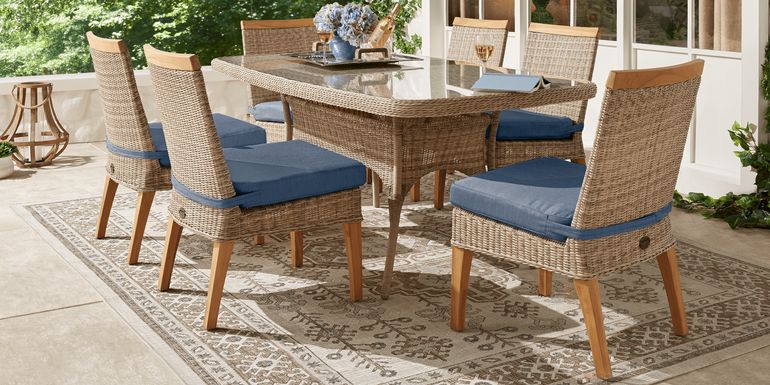 Cindy Crawford Home Hamptons Cove Gray 5 Pc Rectangle Outdoor Dining Set with Denim Cushions
