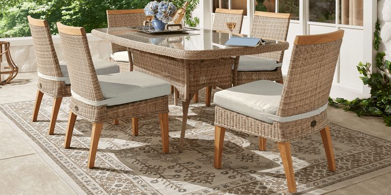 Cindy Crawford Home Hamptons Cove Gray 5 Pc Rectangle Outdoor Dining Set with Rollo Seafoam Cushions