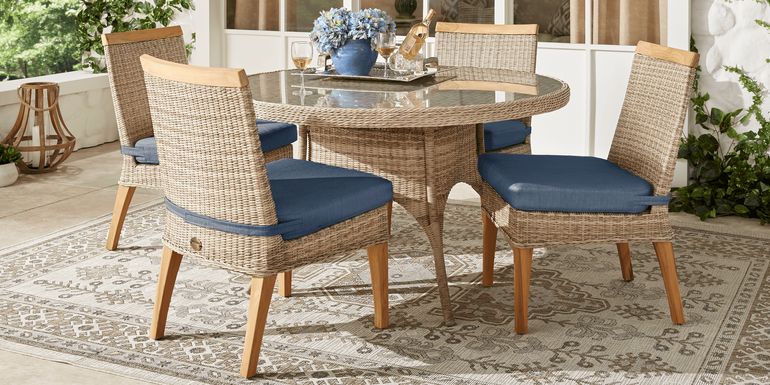 Cindy Crawford Home Hamptons Cove Gray 5 Pc Round Outdoor Dining Set with Denim Cushions