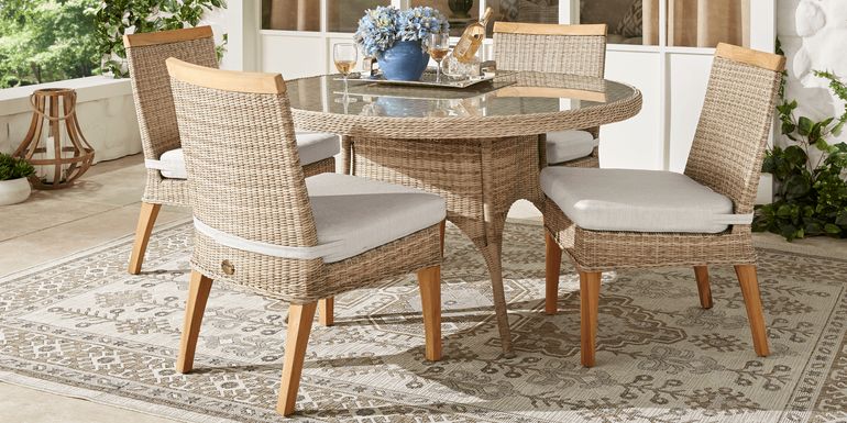 Cindy Crawford Home Hamptons Cove Gray 5 Pc Round Outdoor Dining Set with Linen Cushions