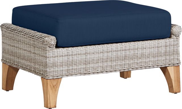 Cindy Crawford Home Hamptons Cove Gray Outdoor Ottoman with Ink Cushion