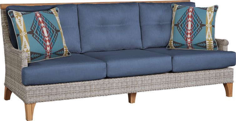 Cindy Crawford Home Hamptons Cove Gray Outdoor Sofa with Denim Cushions