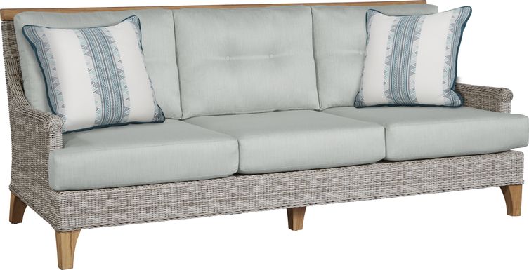 Cindy Crawford Home Hamptons Cove Gray Outdoor Sofa with Rollo Seafoam Cushions