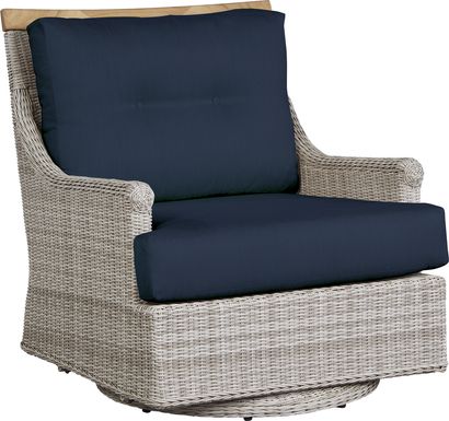 Cindy Crawford Home Hamptons Cove Gray Outdoor Swivel Chair with Ink Cushions