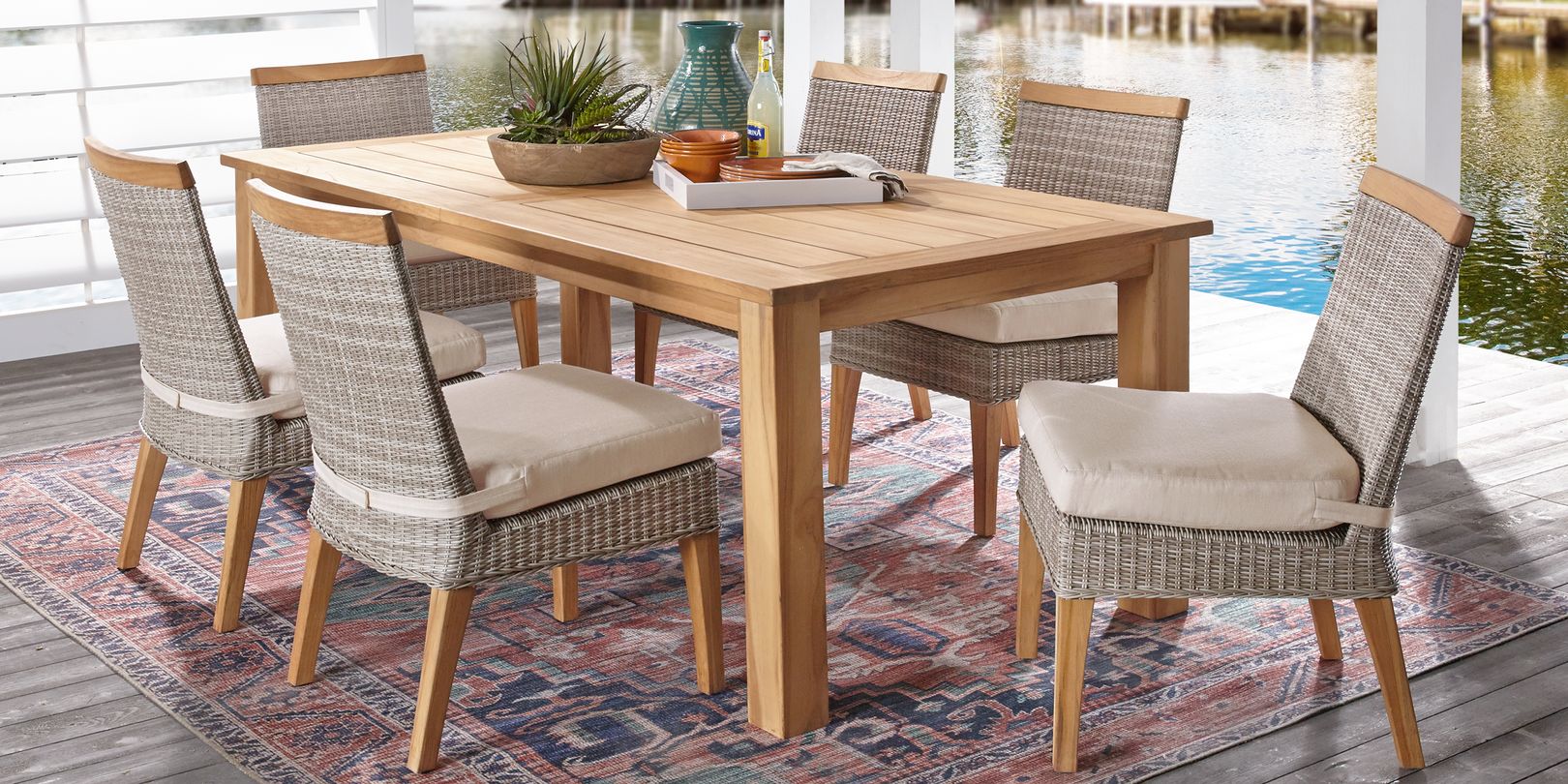 photo of teak wooden dining set