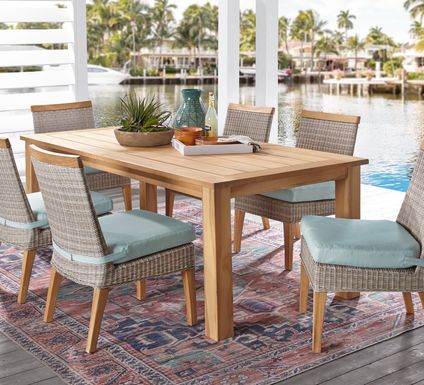 Cindy Crawford Home Hamptons Cove Teak 7 Pc Rectangle Outdoor Dining Set with Seafoam Cushions