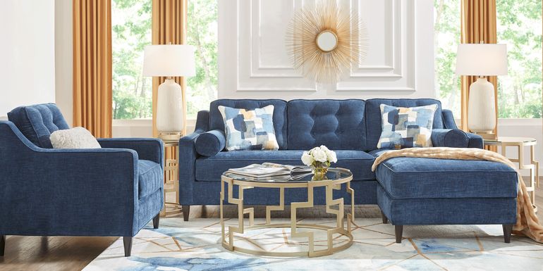 Cindy Crawford Home Hanover Indigo Chenille 4 Pc Sectional Living Room