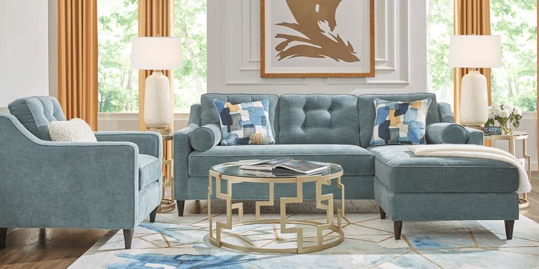 Cindy Crawford Home Hanover Teal Chenille 5 Pc Sectional Living Room