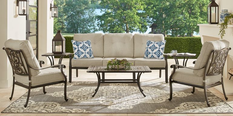 Cindy Crawford Home Lake Como Antique Bronze 4 Pc Outdoor Seating Set With Mushroom Cushions