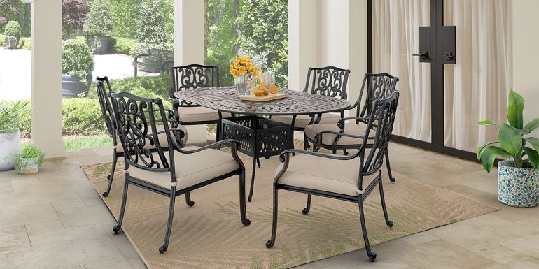 Cindy Crawford Home Lake Como Antique Bronze 7 Pc Oval Outdoor Dining Set with Ash Cushions